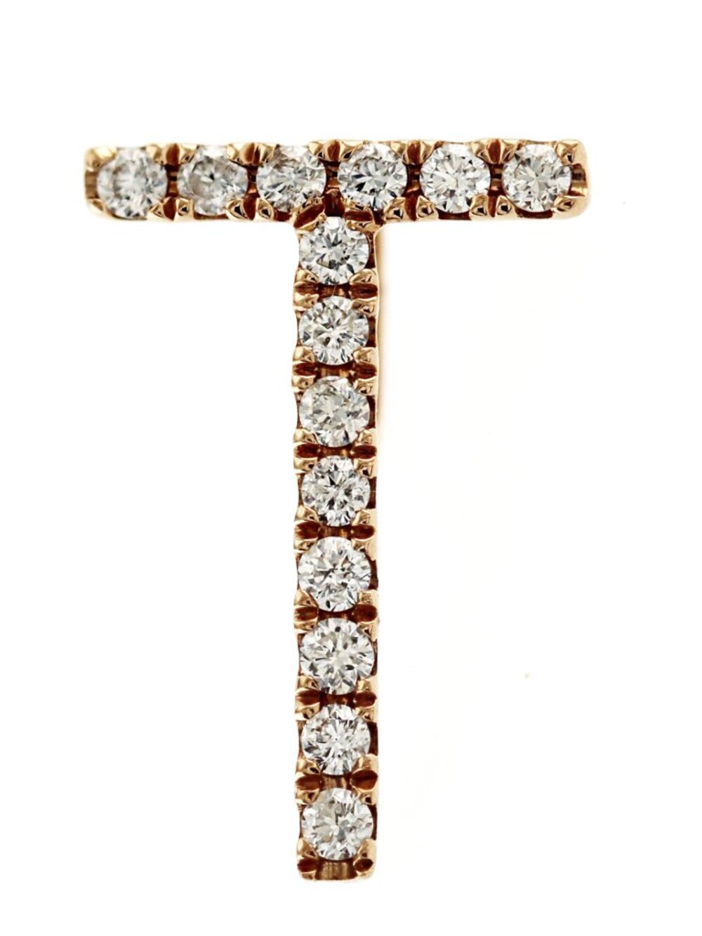 14K Rose Gold Diamond Initial "T" Letter Pendant Charm